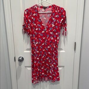 Express Red Floral V-Neck Dress